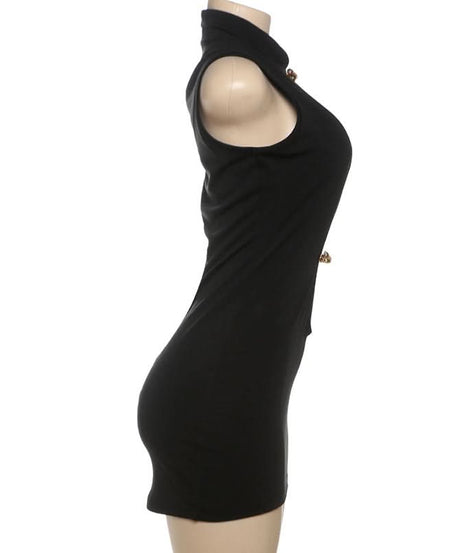 Chic Black Cut-Out Bodycon Mini Dress with Gold Accents | Fall & Holiday Party Ready