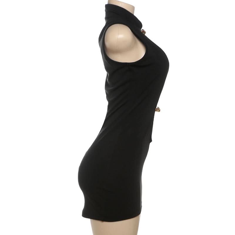 Chic Black Cut-Out Bodycon Mini Dress with Gold Accents | Fall & Holiday Party Ready