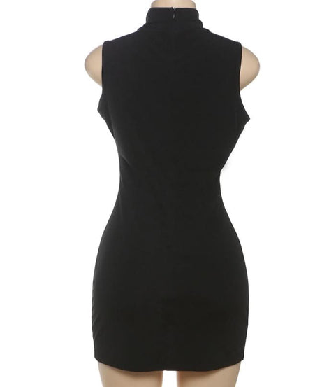 Chic Black Cut-Out Bodycon Mini Dress with Gold Accents | Fall & Holiday Party Ready