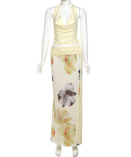 Effortless Chic Halter Cowl Neck Floral Maxi Set - Your Fall Getaway & Event Ready Look