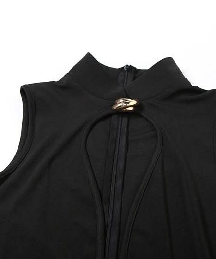 Chic Black Cut-Out Bodycon Mini Dress with Gold Accents | Fall & Holiday Party Ready