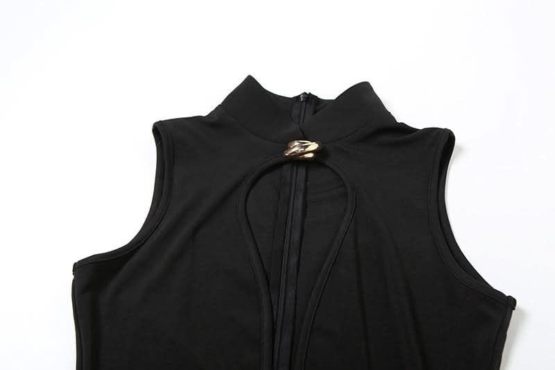 Chic Black Cut-Out Bodycon Mini Dress with Gold Accents | Fall & Holiday Party Ready