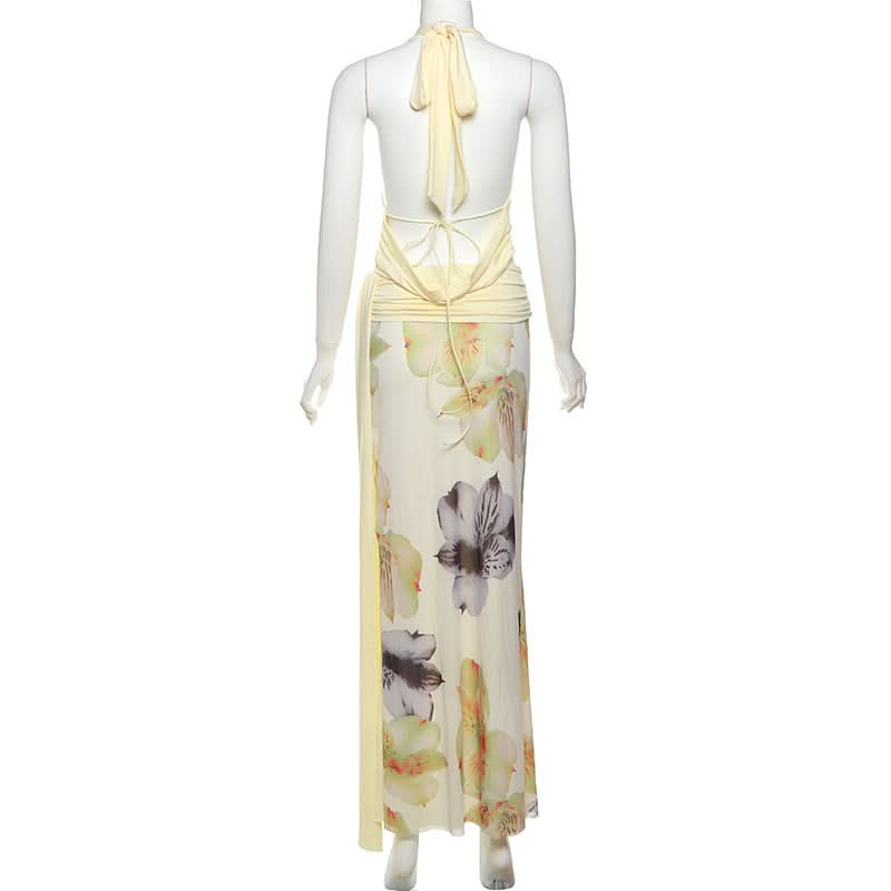 Effortless Chic Halter Cowl Neck Floral Maxi Set - Your Fall Getaway & Event Ready Look