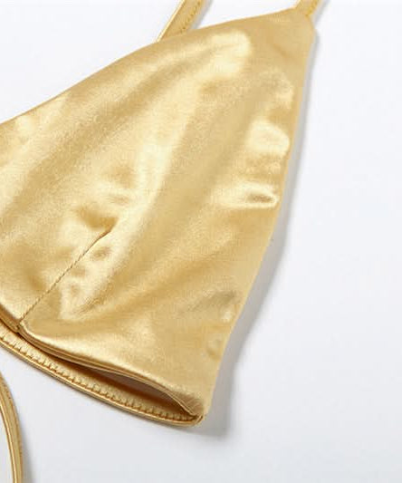 Sparkle & Shine: Golden Halter Cowl Neck Mini Skirt Set - Fall & Holiday Party Ready