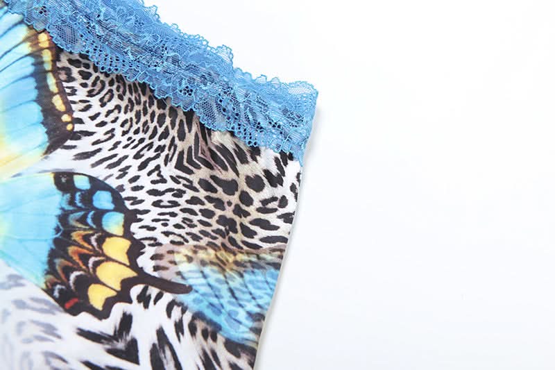 Y2K Tropical Butterfly Leopard 3-Piece Halter Mini Skirt Set - Resort Ready Getaway Swim