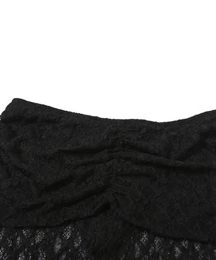 Chic Starfish Charm Black Lace Two-Piece Set: Strapless Bandeau & Sheer Maxi Skirt for Your Winter Sun Escape
