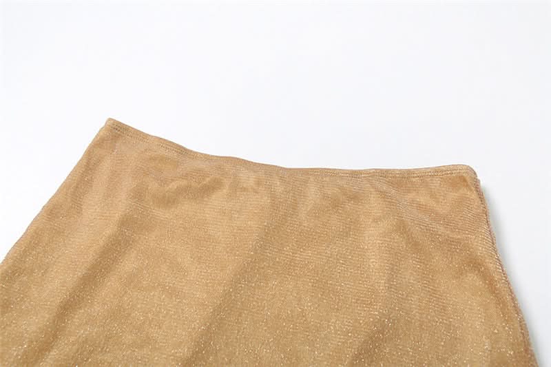 Sparkle & Shine: Golden Halter Cowl Neck Mini Skirt Set - Fall & Holiday Party Ready