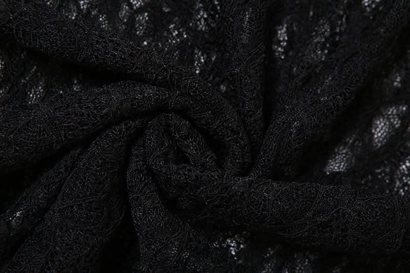 Chic Starfish Charm Black Lace Two-Piece Set: Strapless Bandeau & Sheer Maxi Skirt for Your Winter Sun Escape