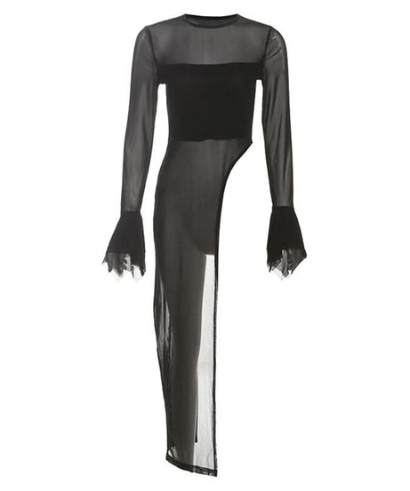 Sultry Black Sheer Mesh Duster Top with Daring High Slit – Your Edgy Fall & Halloween Statement