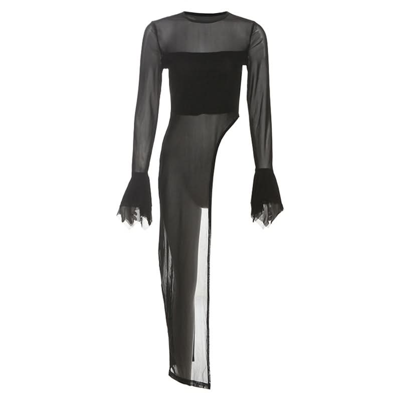 Sultry Black Sheer Mesh Duster Top with Daring High Slit – Your Edgy Fall & Halloween Statement