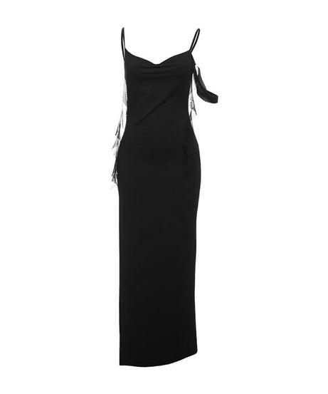 Glamorous Black Fringe Maxi Dress - Dazzling Bodycon Gown for Holiday Parties & New Year's Eve