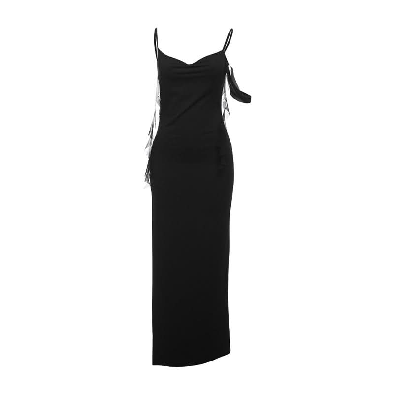 Glamorous Black Fringe Maxi Dress - Dazzling Bodycon Gown for Holiday Parties & New Year's Eve
