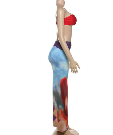 Vibrant Bloom Strapless Crop Top & Ruched Maxi Skirt Set - Your Fall Getaway Essential