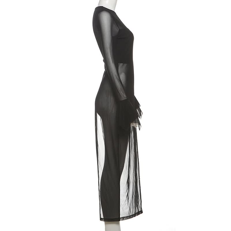 Sultry Black Sheer Mesh Duster Top with Daring High Slit – Your Edgy Fall & Halloween Statement