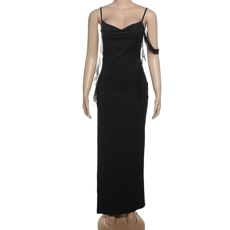 Glamorous Black Fringe Maxi Dress - Dazzling Bodycon Gown for Holiday Parties & New Year's Eve