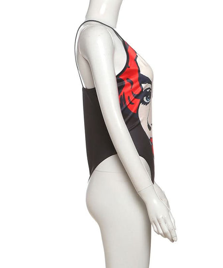 Iconic Pop Art 'Crying Face' V-Neck Bodysuit - Your Edgy Fall Fashion Statement