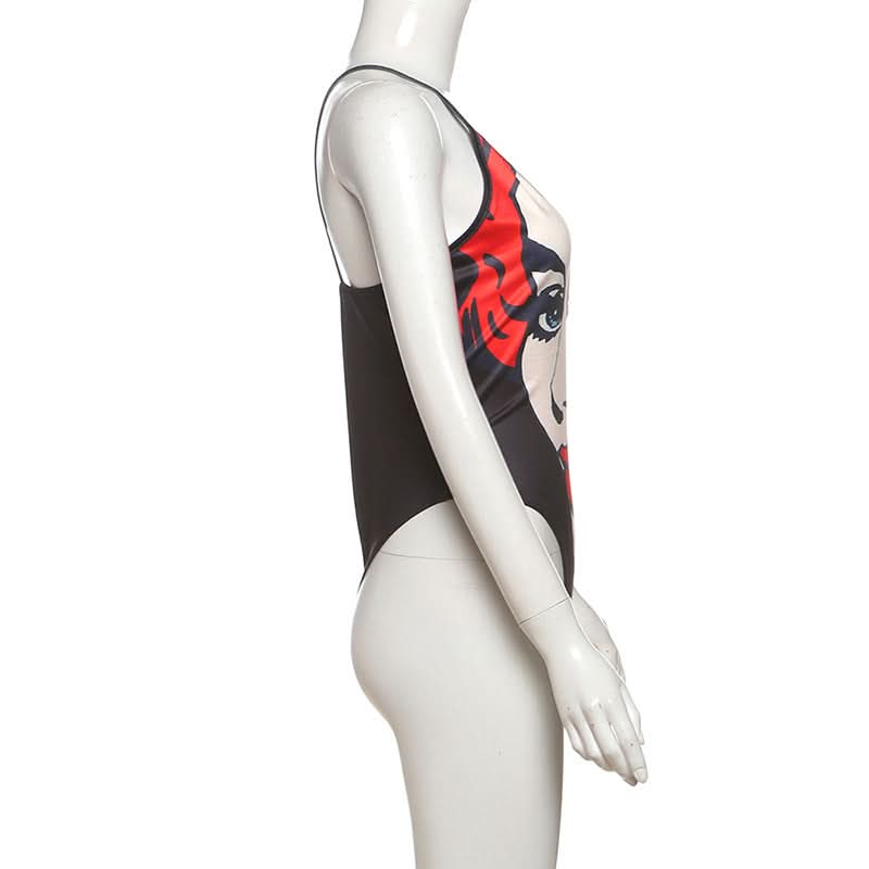 Iconic Pop Art 'Crying Face' V-Neck Bodysuit - Your Edgy Fall Fashion Statement