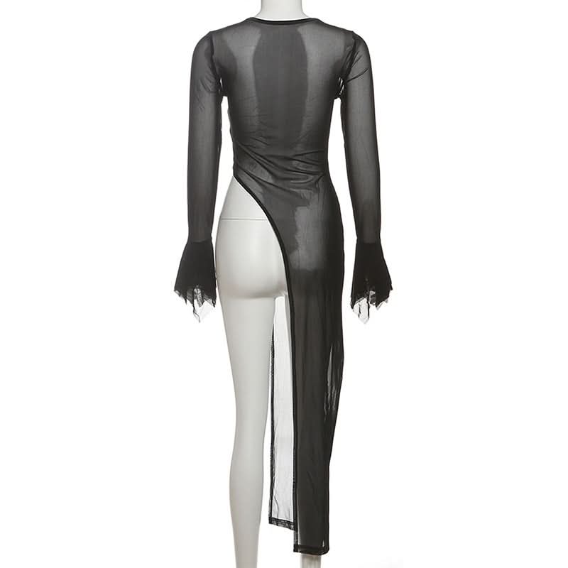 Sultry Black Sheer Mesh Duster Top with Daring High Slit – Your Edgy Fall & Halloween Statement