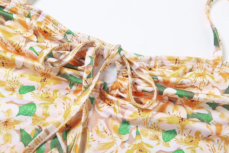 Effortless Chic: Vibrant Floral Halter & Ruched Mini Skirt Set - Your Perfect Getaway Outfit