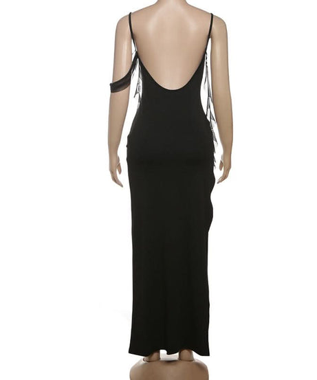 Glamorous Black Fringe Maxi Dress - Dazzling Bodycon Gown for Holiday Parties & New Year's Eve