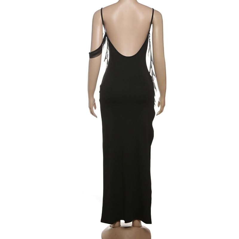 Glamorous Black Fringe Maxi Dress - Dazzling Bodycon Gown for Holiday Parties & New Year's Eve