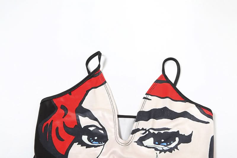 Iconic Pop Art 'Crying Face' V-Neck Bodysuit - Your Edgy Fall Fashion Statement