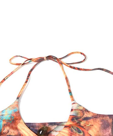 Artisan Beaded Halter Bikini: Abstract Print Swimwear for Your Winter Sun Escape