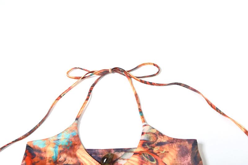 Artisan Beaded Halter Bikini: Abstract Print Swimwear for Your Winter Sun Escape