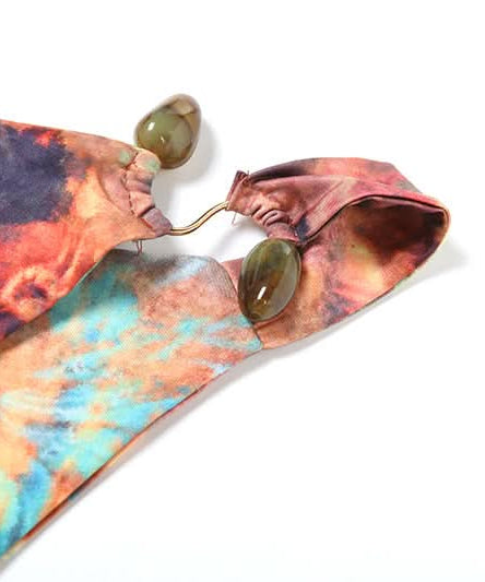 Artisan Beaded Halter Bikini: Abstract Print Swimwear for Your Winter Sun Escape