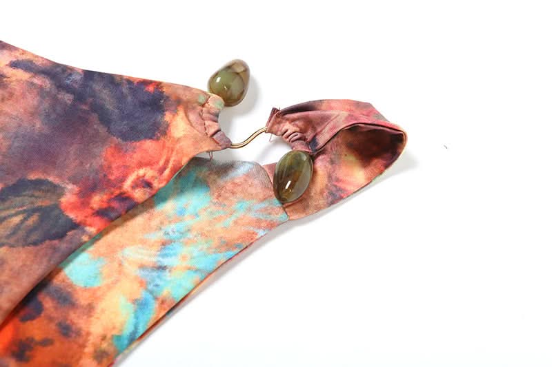 Artisan Beaded Halter Bikini: Abstract Print Swimwear for Your Winter Sun Escape