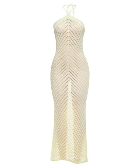 Effortless Chevron Knit Halter Maxi Dress - Chic Resort & Warm Escape Essential