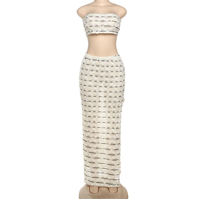 Destination Chic Cutout Knit Maxi Dress Set - Strapless & Striped