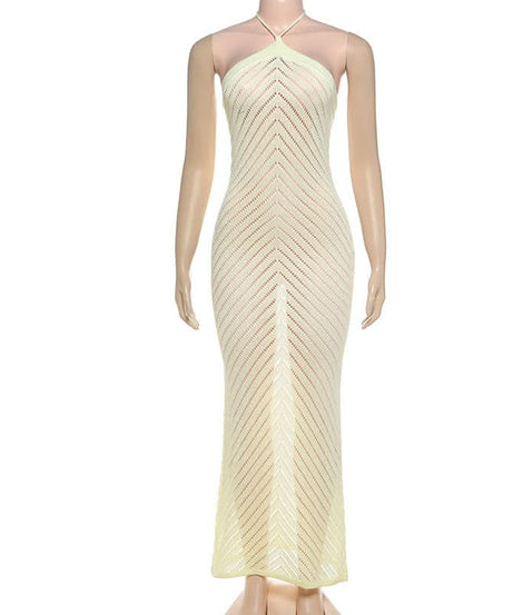 Effortless Chevron Knit Halter Maxi Dress - Chic Resort & Warm Escape Essential