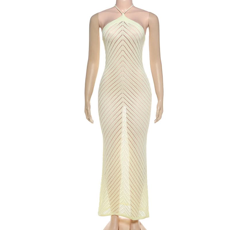 Effortless Chevron Knit Halter Maxi Dress - Chic Resort & Warm Escape Essential
