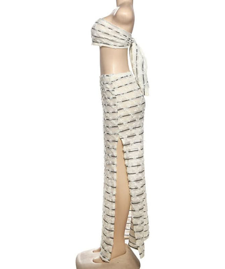 Destination Chic Cutout Knit Maxi Dress Set - Strapless & Striped