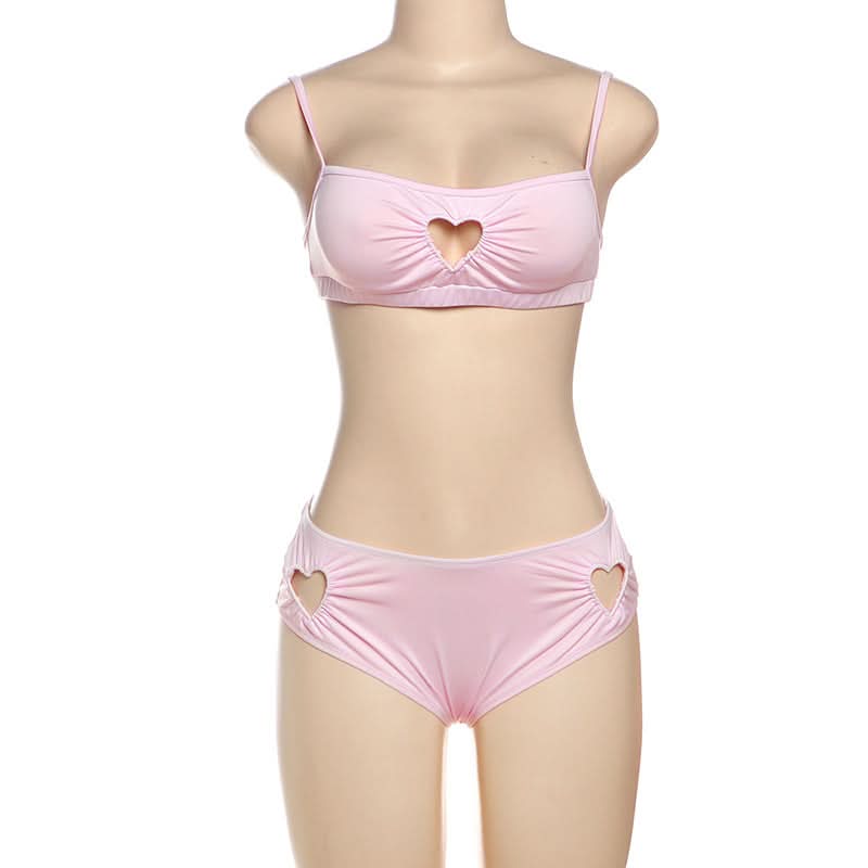 Sweetheart Pink Ruched Cami & High-Waist Panty Set - Cozy Fall Loungewear
