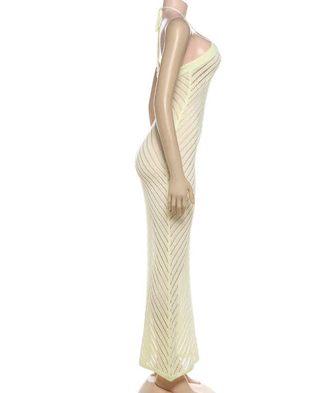 Effortless Chevron Knit Halter Maxi Dress - Chic Resort & Warm Escape Essential