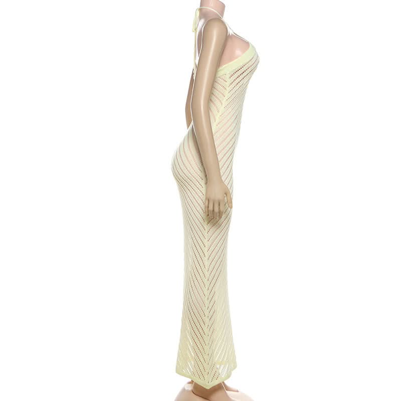 Effortless Chevron Knit Halter Maxi Dress - Chic Resort & Warm Escape Essential