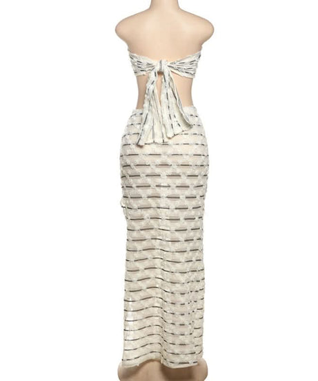 Destination Chic Cutout Knit Maxi Dress Set - Strapless & Striped