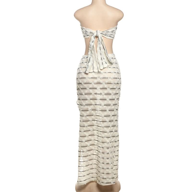 Destination Chic Cutout Knit Maxi Dress Set - Strapless & Striped