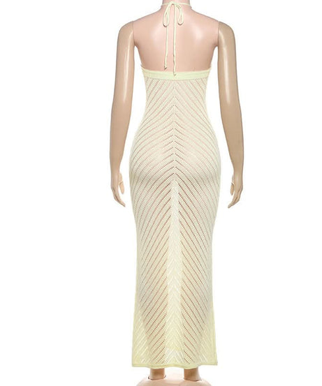 Effortless Chevron Knit Halter Maxi Dress - Chic Resort & Warm Escape Essential