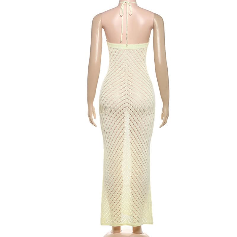 Effortless Chevron Knit Halter Maxi Dress - Chic Resort & Warm Escape Essential