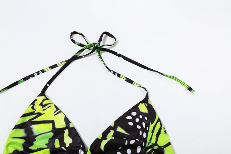Vibrant Neon Green Butterfly Halter Top & Sheer Maxi Skirt Set - Your Must-Have Winter Escape Look!