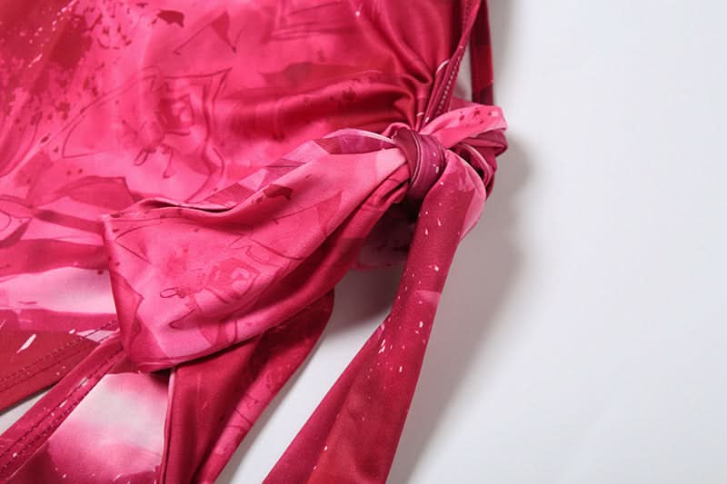 Fuchsia Fantasy: Abstract Print Halter Cut-Out Maxi Dress with High Slit – Perfect for Fall Getaways & Holiday Glam