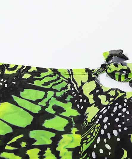 Vibrant Neon Green Butterfly Halter Top & Sheer Maxi Skirt Set - Your Must-Have Winter Escape Look!