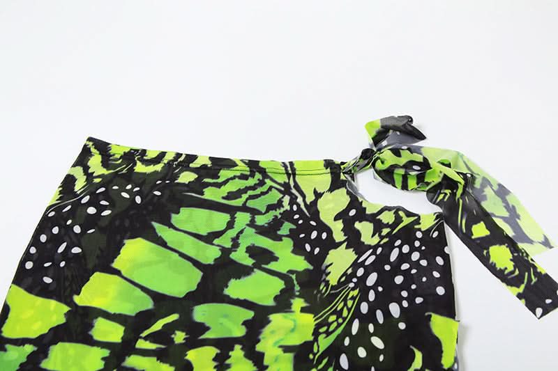 Vibrant Neon Green Butterfly Halter Top & Sheer Maxi Skirt Set - Your Must-Have Winter Escape Look!