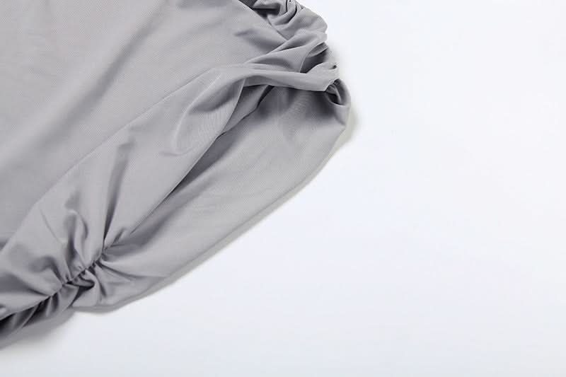 Sultry Black Ruched One-Shoulder Crop Top & Mini Skirt Set with Tie Detail - Fall Night Out & Holiday Party Ready