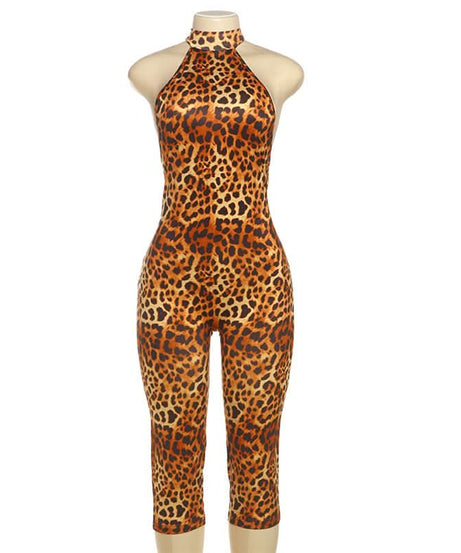 Fierce & Flattering: Leopard Print Halter Cropped Jumpsuit – Your Go-To for Fall Parties & Beyond