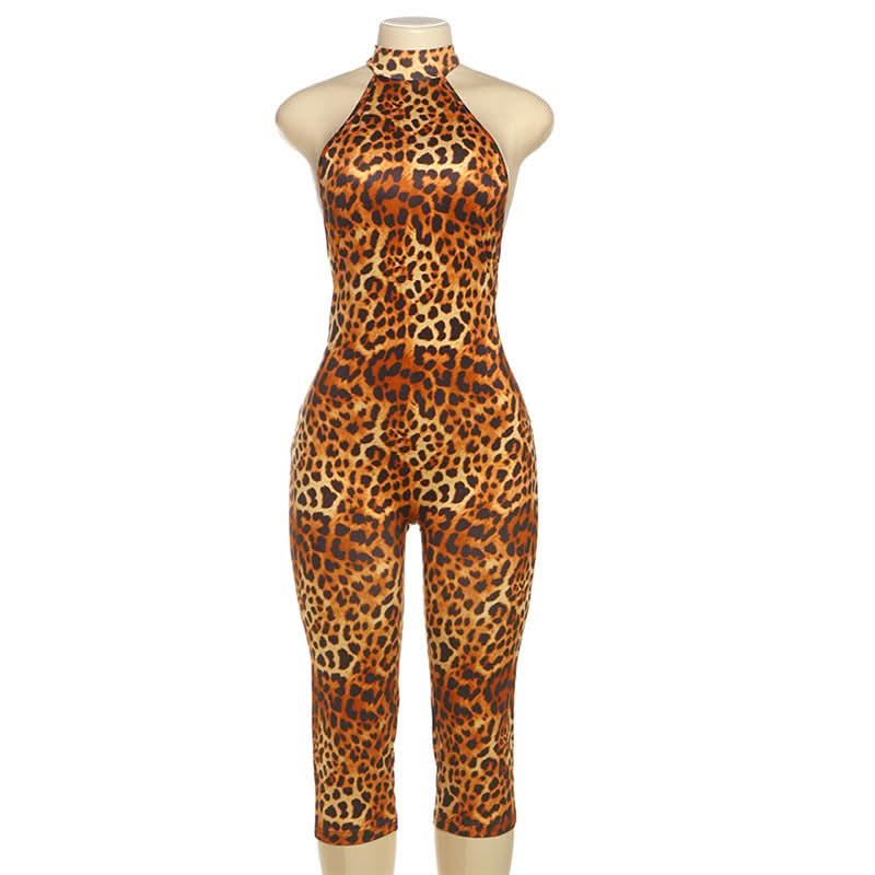 Fierce & Flattering: Leopard Print Halter Cropped Jumpsuit – Your Go-To for Fall Parties & Beyond