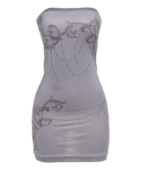 Dark Romance Baroque Print Studded Tube Mini Dress - Your Fall & Holiday Party Essential